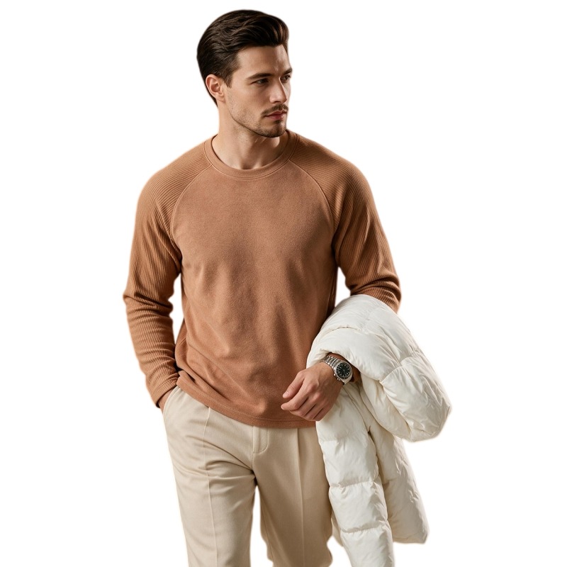 Undershirt Crew Neck - Men Fleece Lined Wool Crew Neck