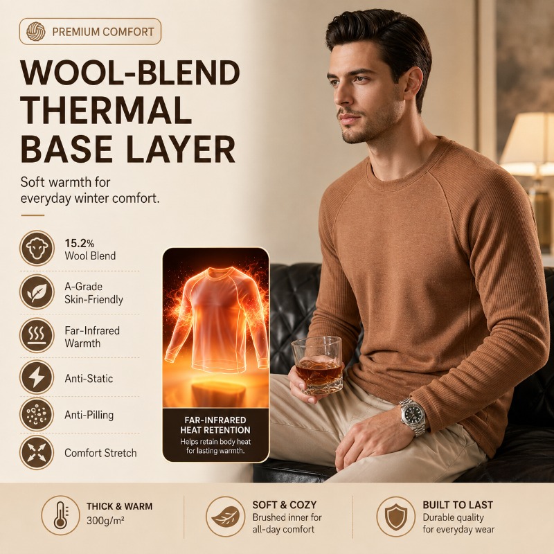 Men Fleece Lined Wool Crew Nec - огляд і ціна Undershirt Crew Neck