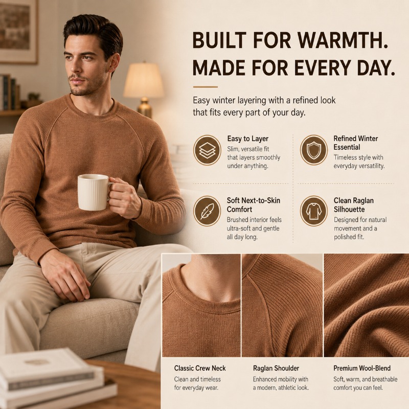 Men Fleece Lined Wool Crew Nec - огляд і ціна Undershirt Crew Neck